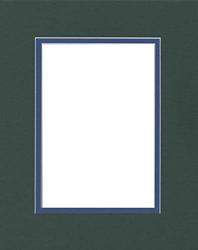 Pack of (5) 11x14 Double Acid Free White Core Picture Mats Cut for 8x10 Pictures in Pine Green and Royal Blue-image-39