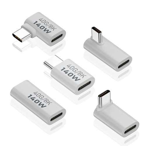 Adaptateur USB C 140W coudé 40 Gbit/s vidéo 8K pour extension Thunderbolt 4 blanc