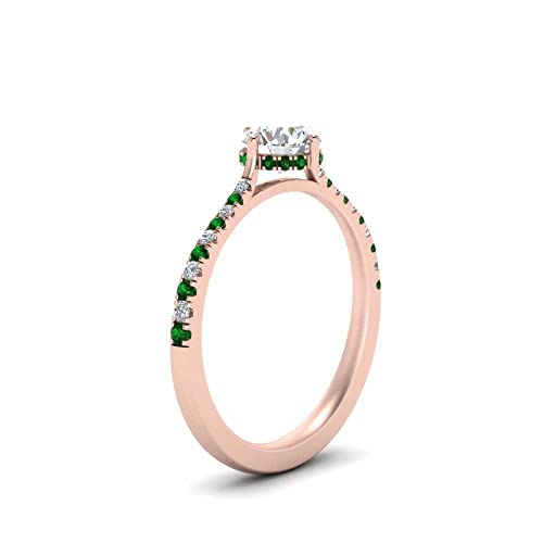 Image of Choose Your Gemstone Compass Point Under Halo Round Engagement Ring Rose Gold Plated Round Shape Side Stone Engagement Rings Lightweight Office Wear Everyday Gift Jewelry US Size 4 to 12