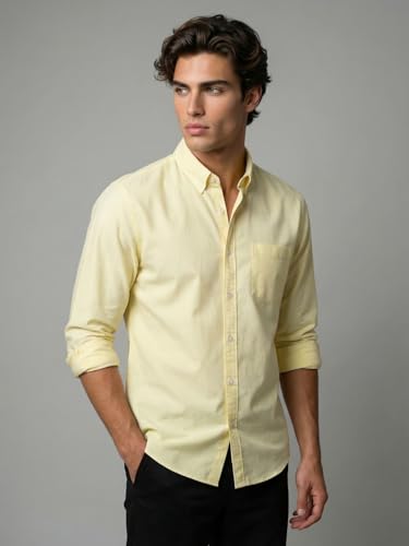 Image of Urbano Fashion Men's Cotton Full Sleeve Regular Fit Solid Oxford Shirt with Button-Down Collar