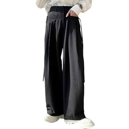 Mens Baggy Wide Leg Y2K Casual Dress Pant Lightweight Pleated Old Money Slacks Relaxed Fit Trouser with Pocket