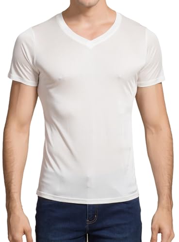 Mens Mulberry Silk T Shirt V Neck TEE Shirts Short Sleeve Undershirt Lightweight Knit Silk Workout Shirts Blouse Tops2
