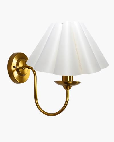 Image of Homesake Antique Brass Wall Sconce Light with Black Floral Fabric Shade, Vintage E27 Wall Light Fixture, Industrial Gold Wall Lamp for Bedroom, Living Room, Hallway, Bathroom & Home Decor