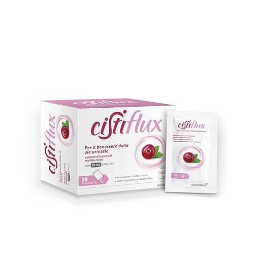 Cistiflux, Integratore a Base di Estratto di Mirtillo Rosso,Cranberry Americano, e D-Mannosio,per Favorire Una Corretta Funzionalità delle Vie Urinarie, 28 Bustine, Gusto Frutti di Bosco