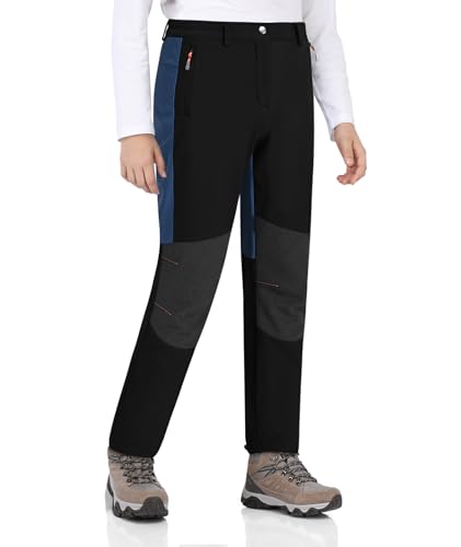 Zoofly Pantalones Nieve niño Pantalón Invierno Niño Pantalon Termico Impermeable Niña Forrado Softshell Niño Termicos Pantalon Trekking Niña Negro+Marino 134-140