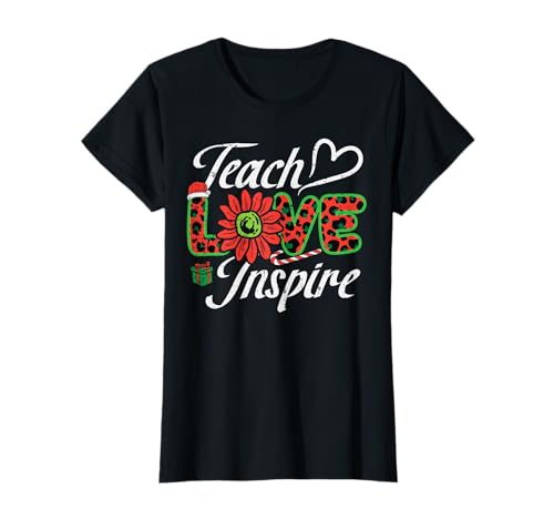Teach Love Inspire Teacher Christmas Pijamas de Navidad para mujer Camiseta