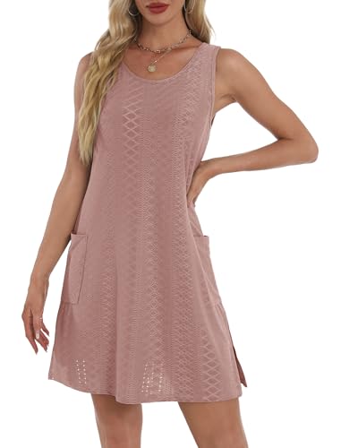 Image of BKRIVE Coverup Summer Dresses for Women 2026 Eyelet Casual Loose Sleeveless Sundresses Tank Dresses with Pockets