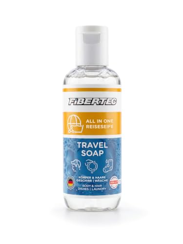 FIBERTEC Travel Soap 250ml - All-in-1 Reise-Seife flüssig Körperpflege Waschmittel & Geschirrspülmittel in einer Universal-Lösung Made in Germany