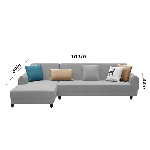 Image of Kraven LHS 6 Seater L Shape Sofa Set for Living Room (Grey Fabric) Premium Fabric Sofa