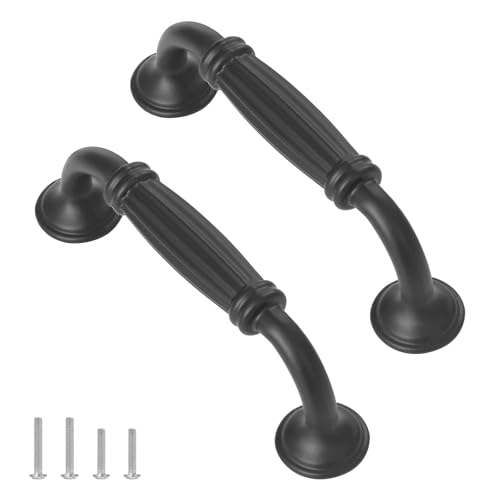 Image of TsunNee 12PCS Vintage Cabinet Handles, Cupboard Door Handles, European Bow Pulls, Antique Drawer Handles, Furniture Door Pull Handles for Kitchen Bedroom, 96mm 3.78 Inches Hole Distance, Black