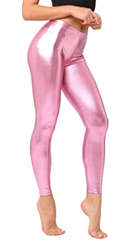 Image of Fioeyr Ladies 80s Retro Metallic Shiny Wet Look Leggings Adult Disco Fancy Dress Costume Womens Outfit Pants