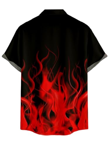 Image of DRESSFO Couple Matching Hawaiian Outfits Gothic Print V Neck Spaghetti Strap Dress or Roll Up Sleeve Shirts Outfit