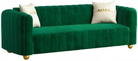 Miniatura 10 de Sofá Chesterfield de terciopelo tapizado de terciopelo de 83 pulgadas, moderno sofá con 2 almohadas para sala de estar y apartamento (verde)