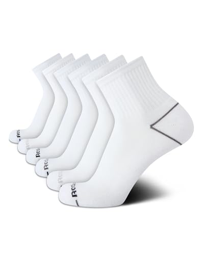 Reebok Men’s Athletic Socks – Cushion High Quarter Cut Socks (6 Pack), Size 6-12.5, All White