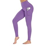 GAYHAY High Waist Yoga Pants with Pockets, Leggings for Women Tummy Control Compression Workout Leggings for Women Purple