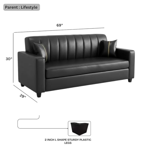 Image of FURNY Cosmos 3 Seater Leatherette Sofa Set (Black Color) Premium Finish | Durable Comfort | Ideal for Living Room