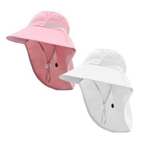 Image of Rosoz Kids Sun Hat with Neck Flap UV Protection Summer Toddler Beach Hat Unisex Ponytail Hat Wide Brim Fishing Hat