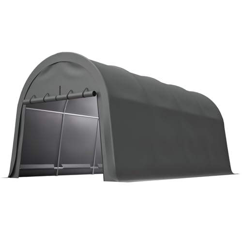 Snow-Resistant 10x20 FT Carport Grey Reinforced Stability Outdoor Storage Shed for Vehicle, Boat, RV Winter-Ready