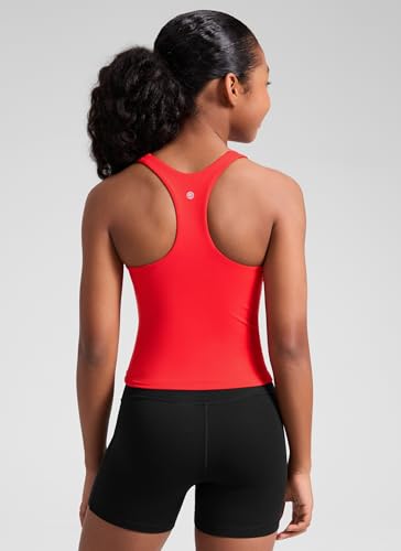 Image of CRZ YOGA Girls Butterluxe Double Lined Tank Top | Dance, Extremely Soft, Tight Fit, Waist Length, High Neck, Athletic, Sleeveless Shirts for Teen