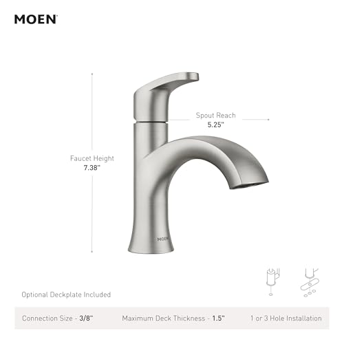 Moen Karis Spot Resist Brushed Nickel One-Handle Single Hole Bathroom Sink Faucet with Optional Deck Plate, 84346SRN