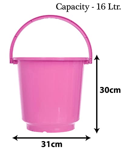 Image of Heart Home Bucket|Plastic Bucket for Bathroom|Bucket for Bathing|Unbreakable Bucket with Handle|16 Liter|Pack of 2 (Pink)