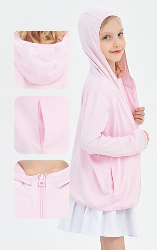 Image of Girls Active Sun Protection Jacket Zipper Hooded Cooling Shirt 3-12Years