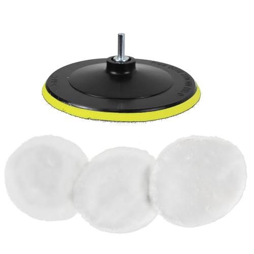 Hbxdeco 5PCS Wool Polishing Buffing Pad, 7 Inch Soft Sheep Wool Buffing Pads Kit with Hook and Loop Back & M14 Drill Adapter, Polisher Buffer Drill Attachment for Car, Furniture, Glass