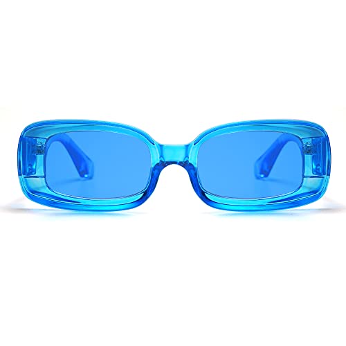 Vanlinker Y2K Trendy Rectangle Sunglasses For Women Men Retro Fashion 90S Glasses Thick Square Frames Uv400 Protection Vl9673 Blue Frame Blue Lenses #TOP2