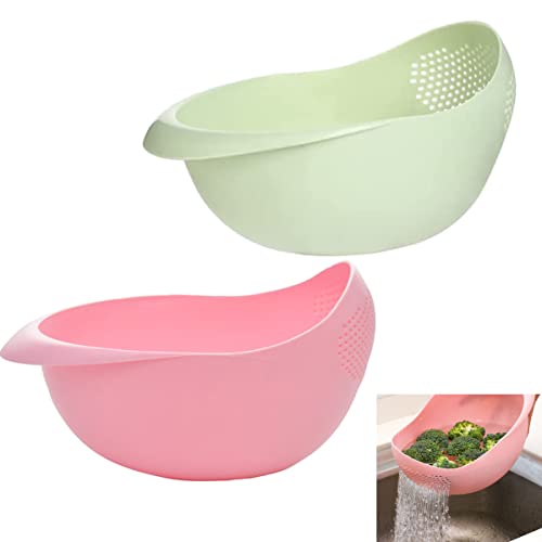 Küchensieb Kunststoff,Forreen 2 Stück Abflusskorb Multifunktions Verdickte Waschfilter Siebkorb Plastik Nudelsieb Küchenwerkzeuge für Reinigen Waschen (Rosa,Grün)