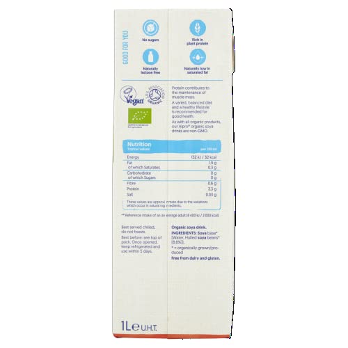 Alpro Organic Soya No Sugars Plant-Based Long Life Drink, Vegan & Dairy Free, 1L