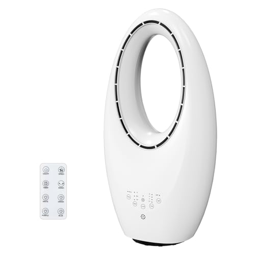 ROVSUN Ventilateur Colonne Sans Pale 55 cm, Ventilateur Tour Silencieux avec Éclairage LED 4 Couleurs, Oscillation 80°, 3 Vitesses, Minuterie 7.5H,...