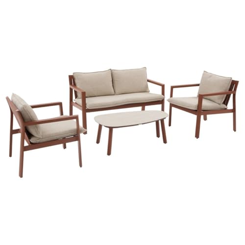 Hespéride - Salon de Jardin Bas Flovia 4 Personnes Terracotta - Fauteuils Empilables - Aluminium Anti-Rouille, Coussins Déperlants - pour Terrasse, Extérieur