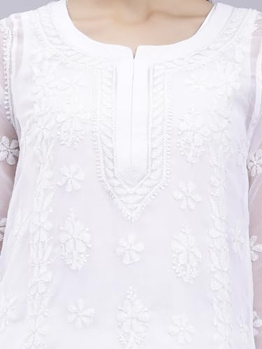 Image of Seva Chikan Hand Embroidered Lucknowi Chikankari Georgette Kurta with Inner Slip for Women SCL4431