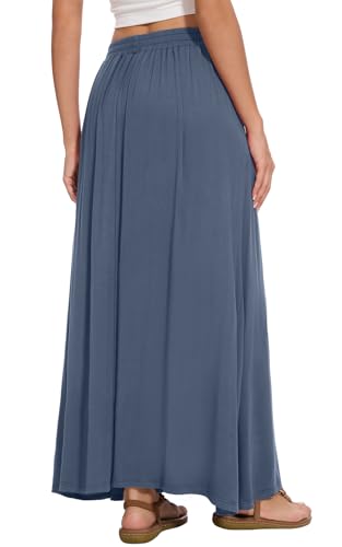 Image of Womens Maxi A-line Long Skirt Casual 2026 Elastic High Waist Flowy Skirts with Pockets