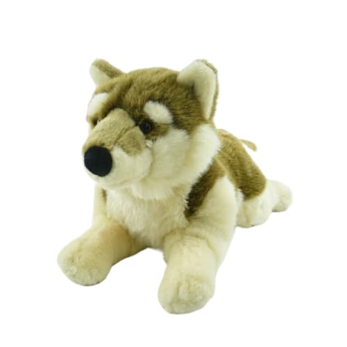 Peluche loup réaliste de la forêt en position couchée et douce pour enfant et adulte