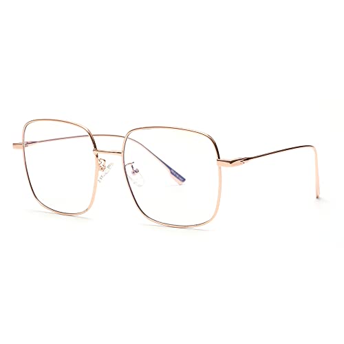 JM Blue Light Blocking Gaming Glasses Square UV400 Protection Metal Optical Computer Eyeglasses Anti Glare Eye Strain Men Women Gold