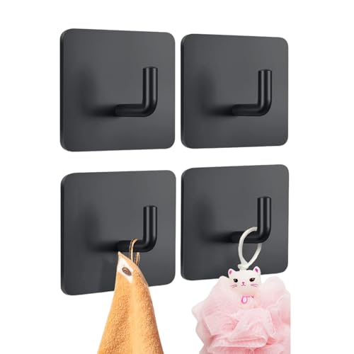 Image of 4 PCS Self Adhesive Hooks /Wall Hangings Hook /Waterproof Stainless Steel Hooks for Wall Without Drilling Heavy Duty Bathroom Kitchen Towel Wall Hooks for Hanging Strong Coat Black