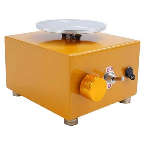 KAUITOPU Mini Elektrisch Töpferscheibe, 2000RPM Elektrische Töpferscheibe Maschine, mit Leiser 24W Motor und 6.5/10CM Drehteller-Drehmaschine, DIY-Keramikwerkzeug (Gelb)