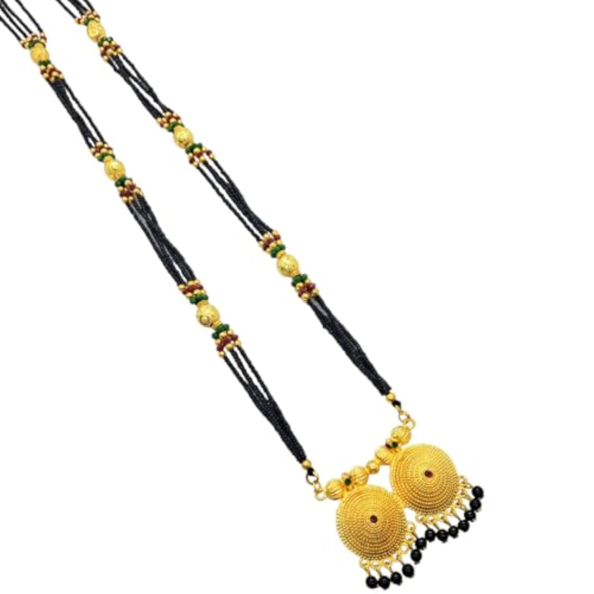 34 Inch Long Black Bead Gold Plated Maharashtrian Vati Mangalsutra