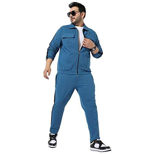 Image of Instafab Plus Men's Solid Blue Co-Ords Set For Casual Wear Regular Fit Cotton Blend Fabric Stretchable Clothing Set Crafted With Comfort Fit & High Performance For Everyday Wear