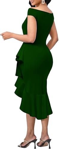 Image of SxClub Elegant Dress for Women Sexy 3 /4 Sleeve Business Knee Length Dresses Fishtail Zipper Belt