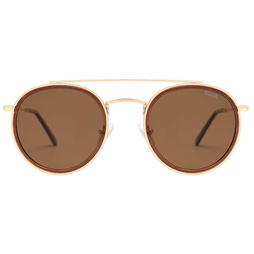 Image of SOJOS Retro Vintage Round Polarized Sunglasses for Women Men Double Bridge Circle Sunnies SJ1104