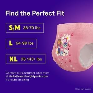 Rascals + Friends Night Pants, Absorbent Girls Nighttime Bedwetting Underwear, Gabby's~Dollhouse, (38-70 lbs), (S/M, 43 Count),
