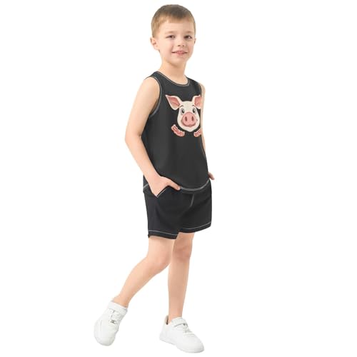 Boys Tank Top Shirts Funny Pig Nose and Bacon Sleeveless T-Shirts Crew Neck for Kids Clothing Children4