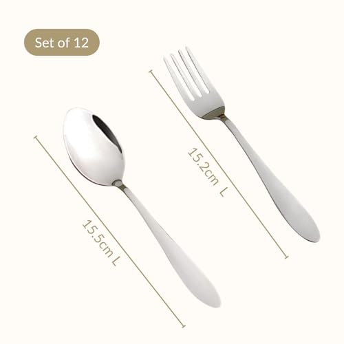 Image of Nestasia Stainless Steel 12 Piece Cutlery Set for Dining Table - Rust & Stain Resistant 6 Spoons & 6 Forks with Glossy Finish | Silver PVD-Coated Flatware Set for Home, Kitchen & Gifting