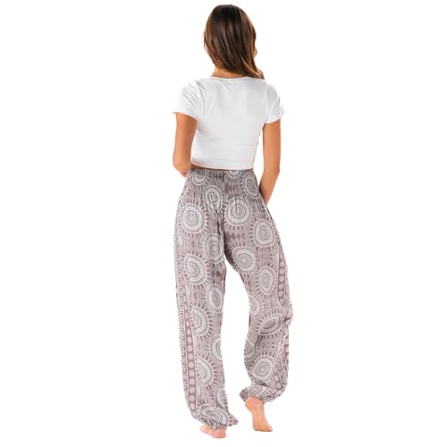 Image of Lotus and Luna Women's Harem Pants Thai Pants for Beach & Lounge High Waisted Flowy Boho Pants Genie Pants Yoga Pants