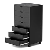 7 Drawer Mobile File Cabinet Under Desk Storage Organization with Wheels Vertical Filing Chest Rolling Wood Small Desk Printer Stand for Home Office, Black