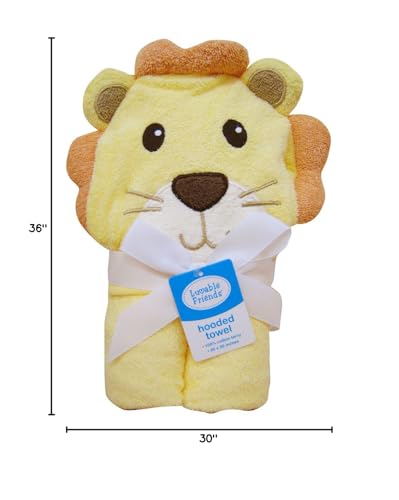 Image of Luvable Friends Unisex Baby Cotton Animal Face Hooded Towel, Lion, One Size