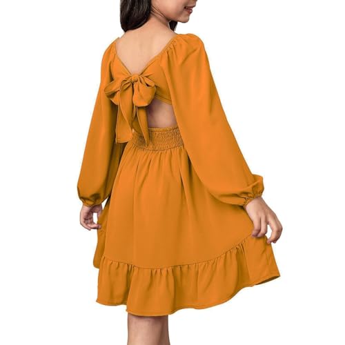 Robe de plage fille plissée avec col carré et manches longues