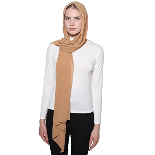 LMVERNA Solid Color Chiffon Hijab Rhinestone Chiffon Long Scarf Fashion Shawl and Wrap for Women4